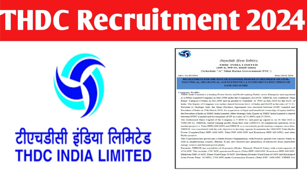 Odisha Study Point THDC India Limited Recruitment 2024 Notification Out ...