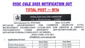 Odisha CGLE 2025 Notification Out